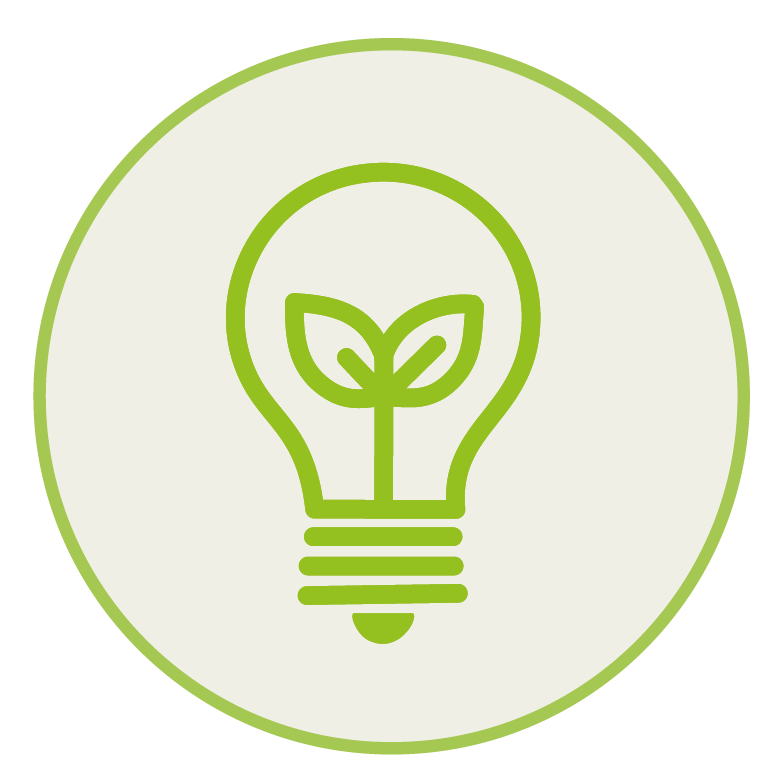 Piktogramm_Gluebirgen_c_EASt Piktogramm einer Glühbirne mit einem Blatt als Lampe in einem Kreis